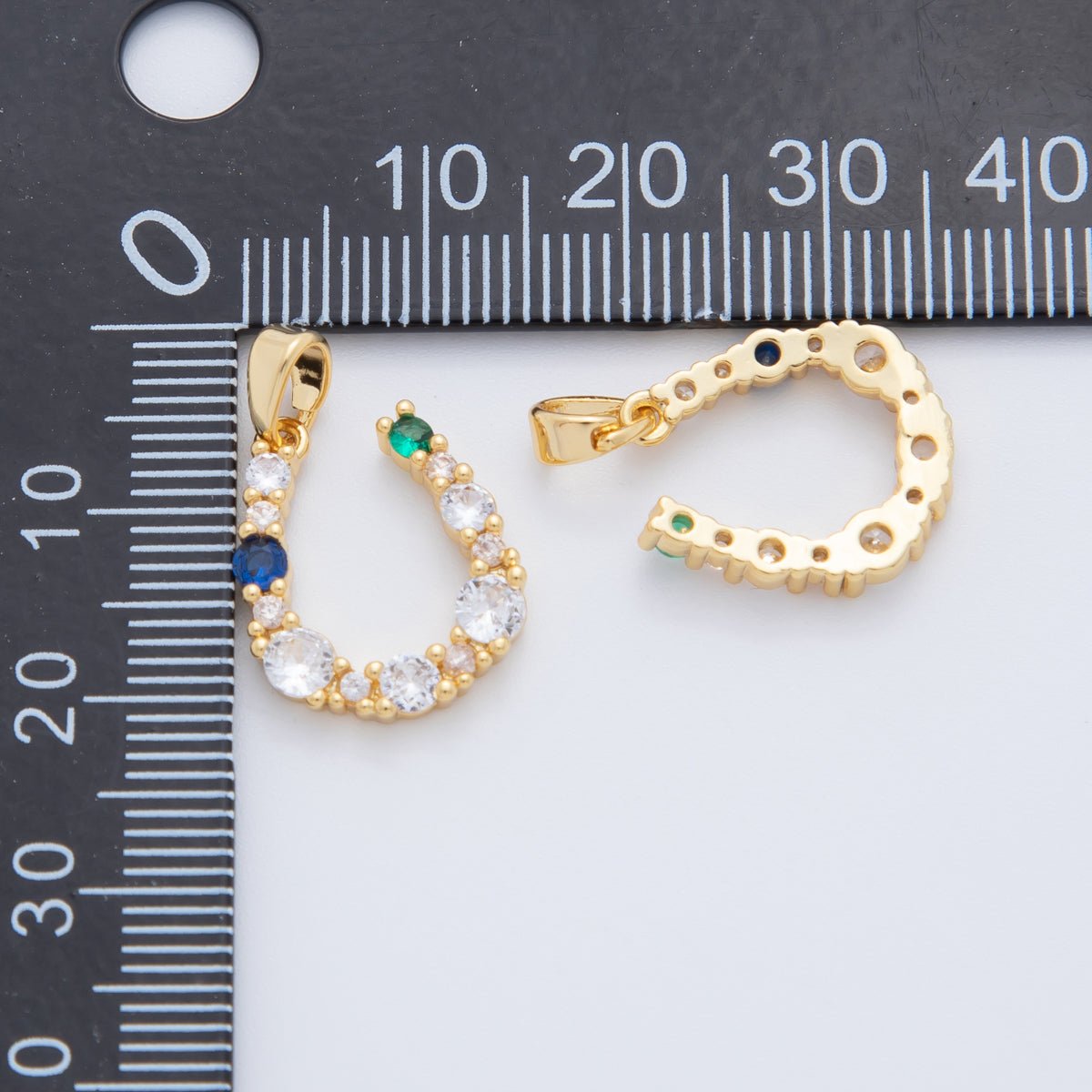 18K Gold Filled Blue - Green Clear CZ Cluster Horseshoe Pendant | AH774 - DLUXCA