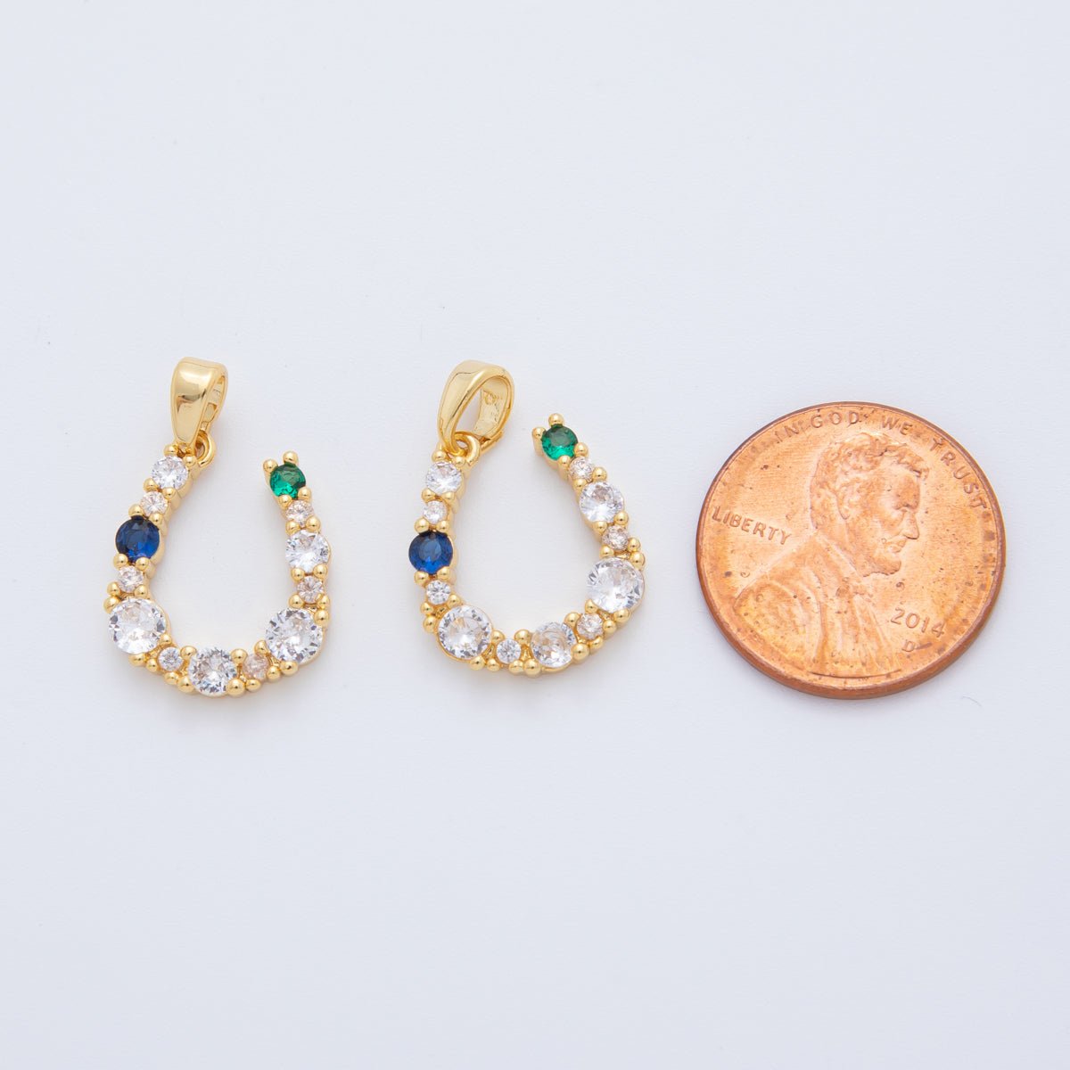 18K Gold Filled Blue - Green Clear CZ Cluster Horseshoe Pendant | AH774 - DLUXCA