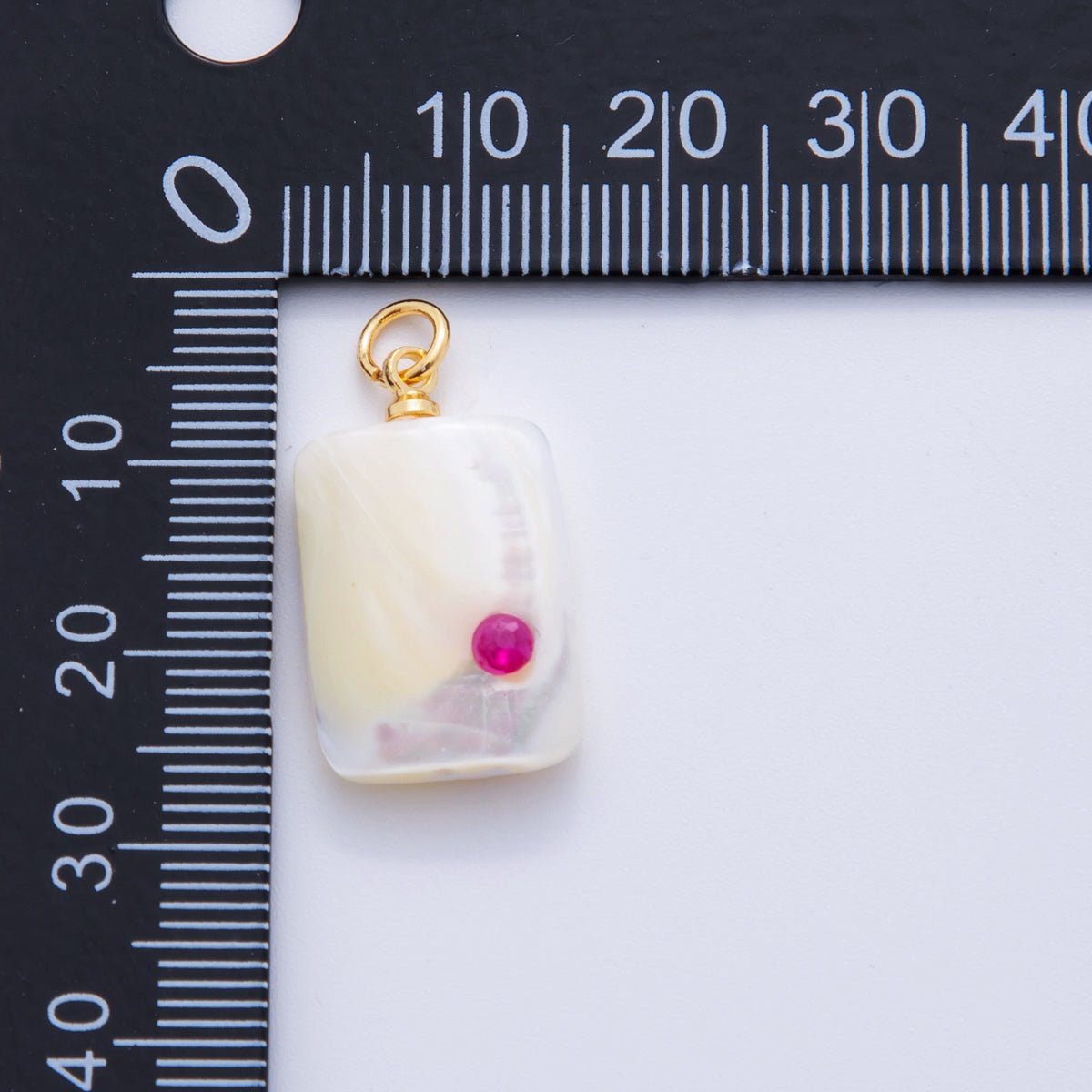 18K Gold Filled Blue, Green, Pink CZ Shell Pearl Rectangular Charm | AF346 AF347 X643 - DLUXCA