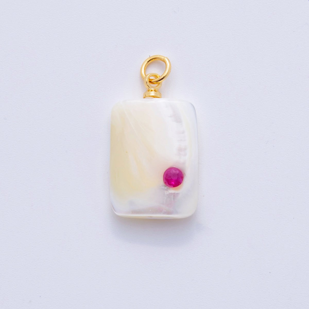 18K Gold Filled Blue, Green, Pink CZ Shell Pearl Rectangular Charm | AF346 AF347 X643 - DLUXCA