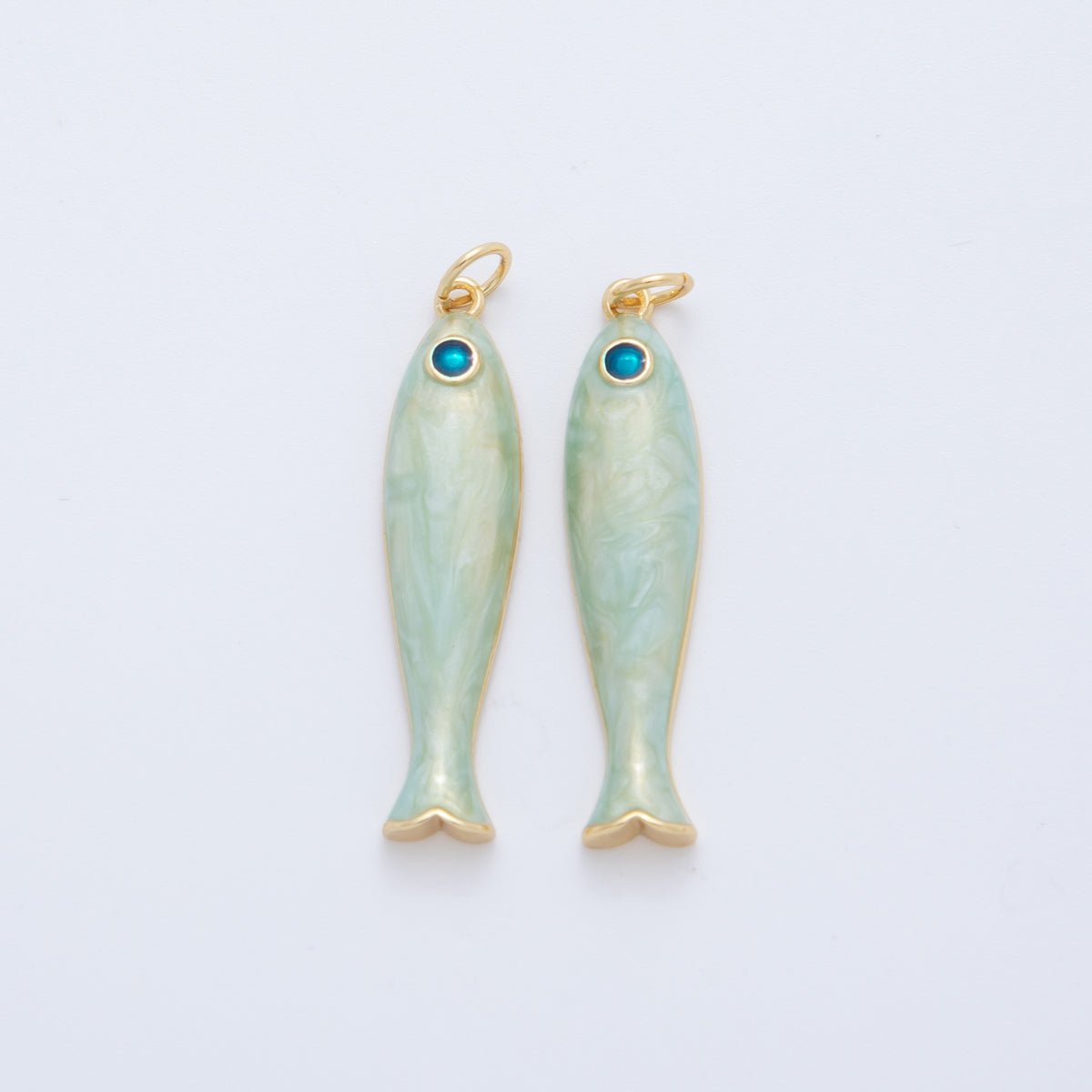18K Gold Filled Blue, Green, Red Enamel Sardine Fish Charm | AF404 AF - 779 - DLUXCA
