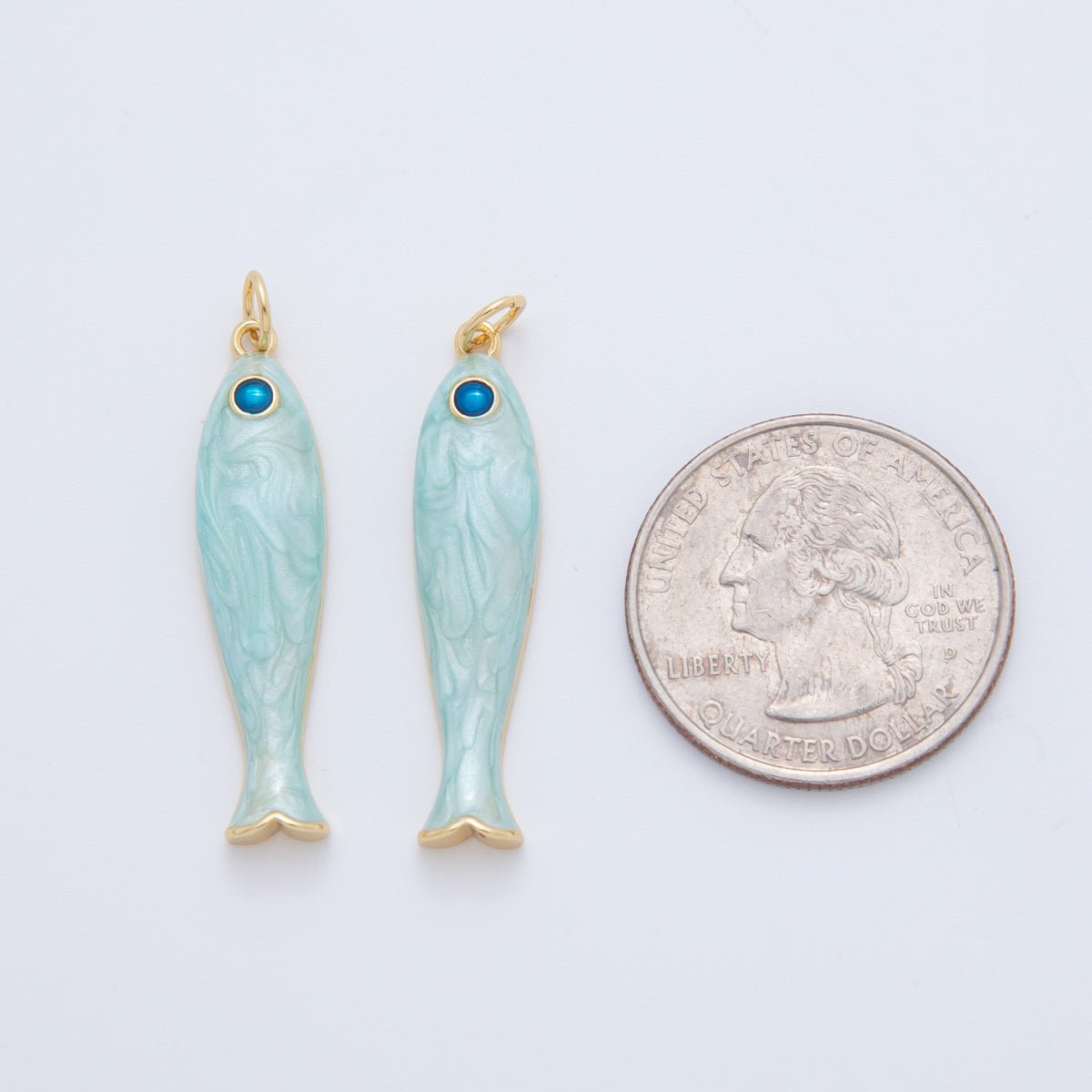 18K Gold Filled Blue, Green, Red Enamel Sardine Fish Charm | AF404 AF - 779 - DLUXCA