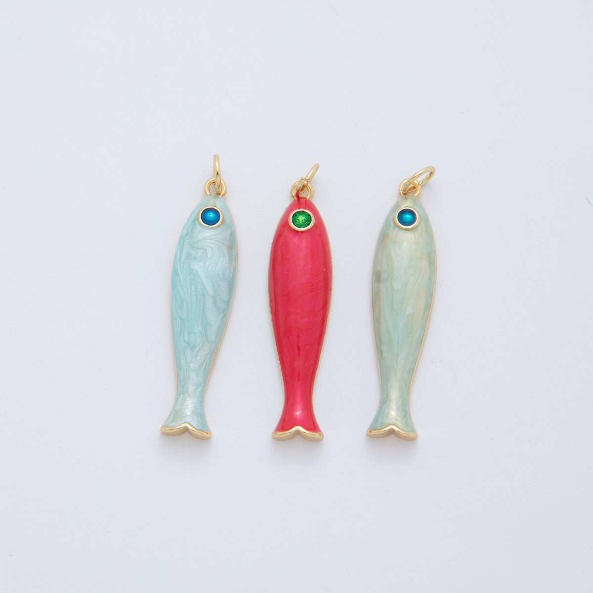 18K Gold Filled Blue, Green, Red Enamel Sardine Fish Charm | AF404 AF - 779 - DLUXCA