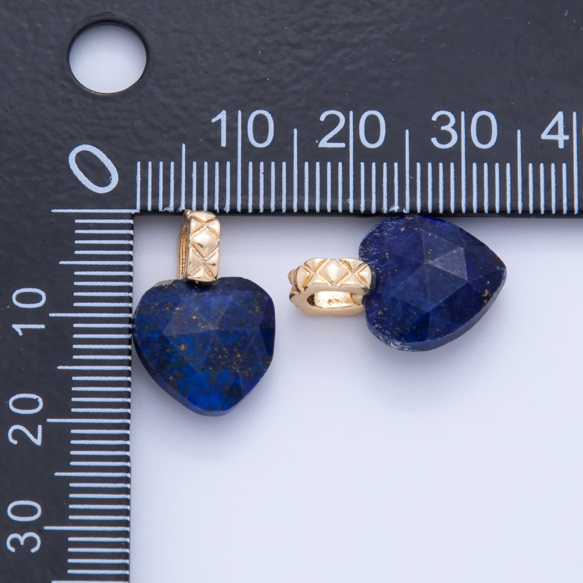 18K Gold Filled Blue Lapis Lazuli Gemstone Heart Quilted Bail Pendant | AF361 - DLUXCA