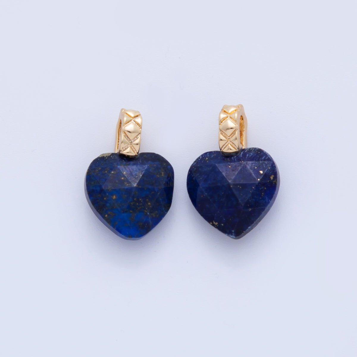 18K Gold Filled Blue Lapis Lazuli Gemstone Heart Quilted Bail Pendant | AF361 - DLUXCA