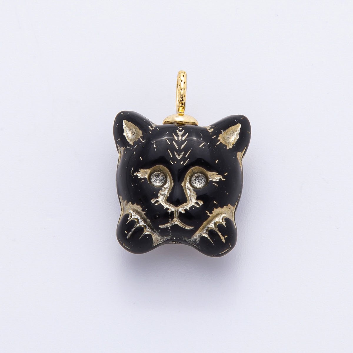 18K Gold Filled Blue, Light Green, Black, Dark Green Gold Lined Cat Czech Beads Drop Charm | N214 N225 - DLUXCA