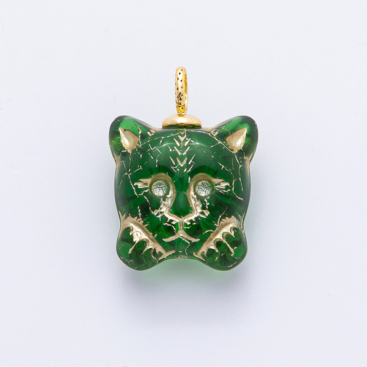 18K Gold Filled Blue, Light Green, Black, Dark Green Gold Lined Cat Czech Beads Drop Charm | N214 N225 - DLUXCA