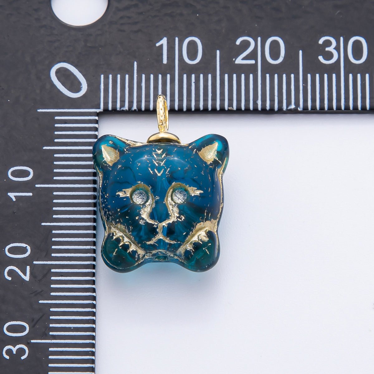 18K Gold Filled Blue, Light Green, Black, Dark Green Gold Lined Cat Czech Beads Drop Charm | N214 N225 - DLUXCA