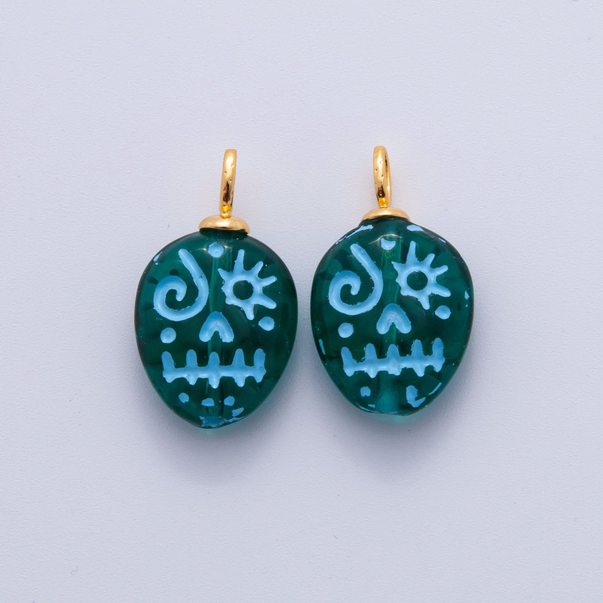 18K Gold Filled Blue - Lined Skull Skeleton Drop Charm Halloween | AF725 AF726 - DLUXCA