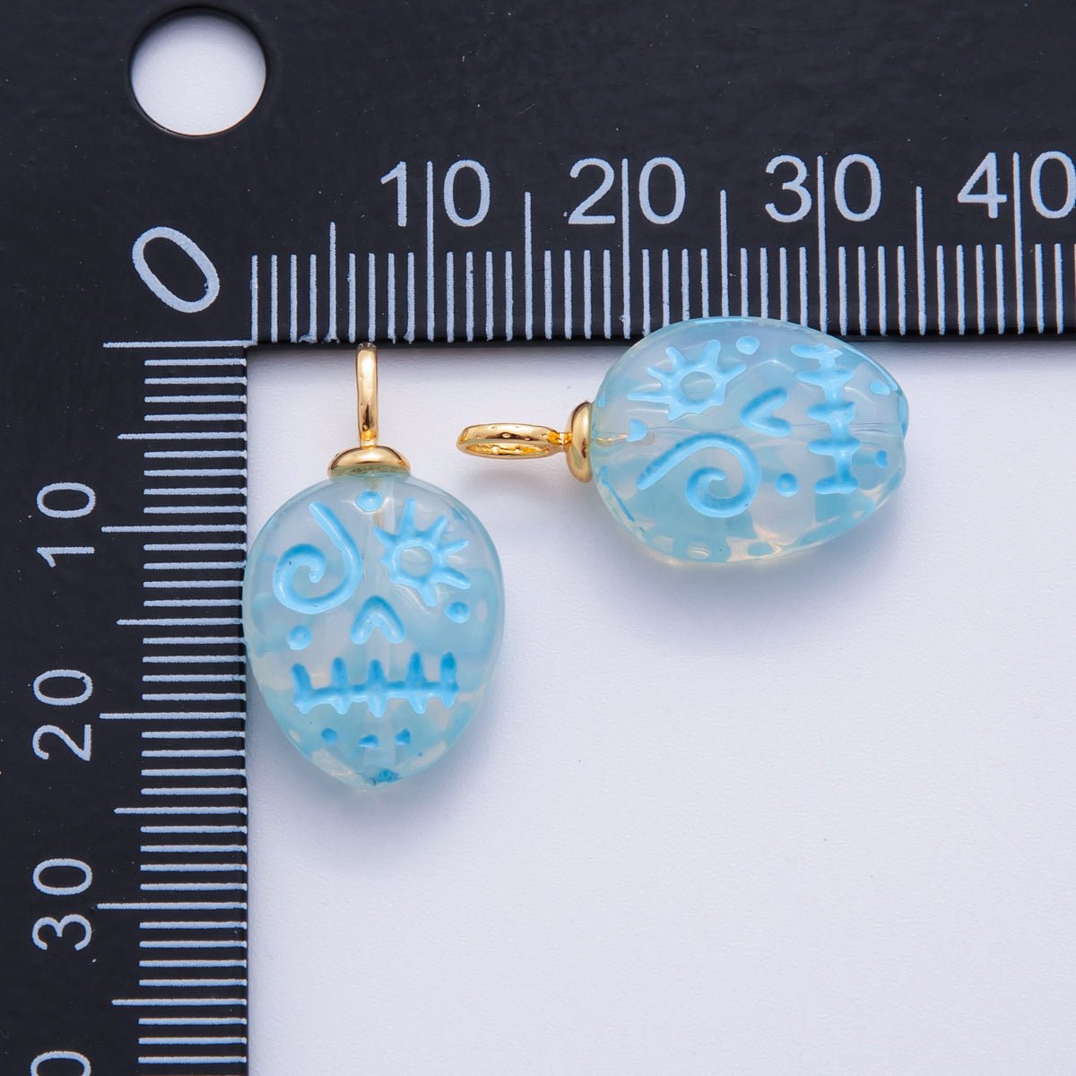 18K Gold Filled Blue - Lined Skull Skeleton Drop Charm Halloween | AF725 AF726 - DLUXCA