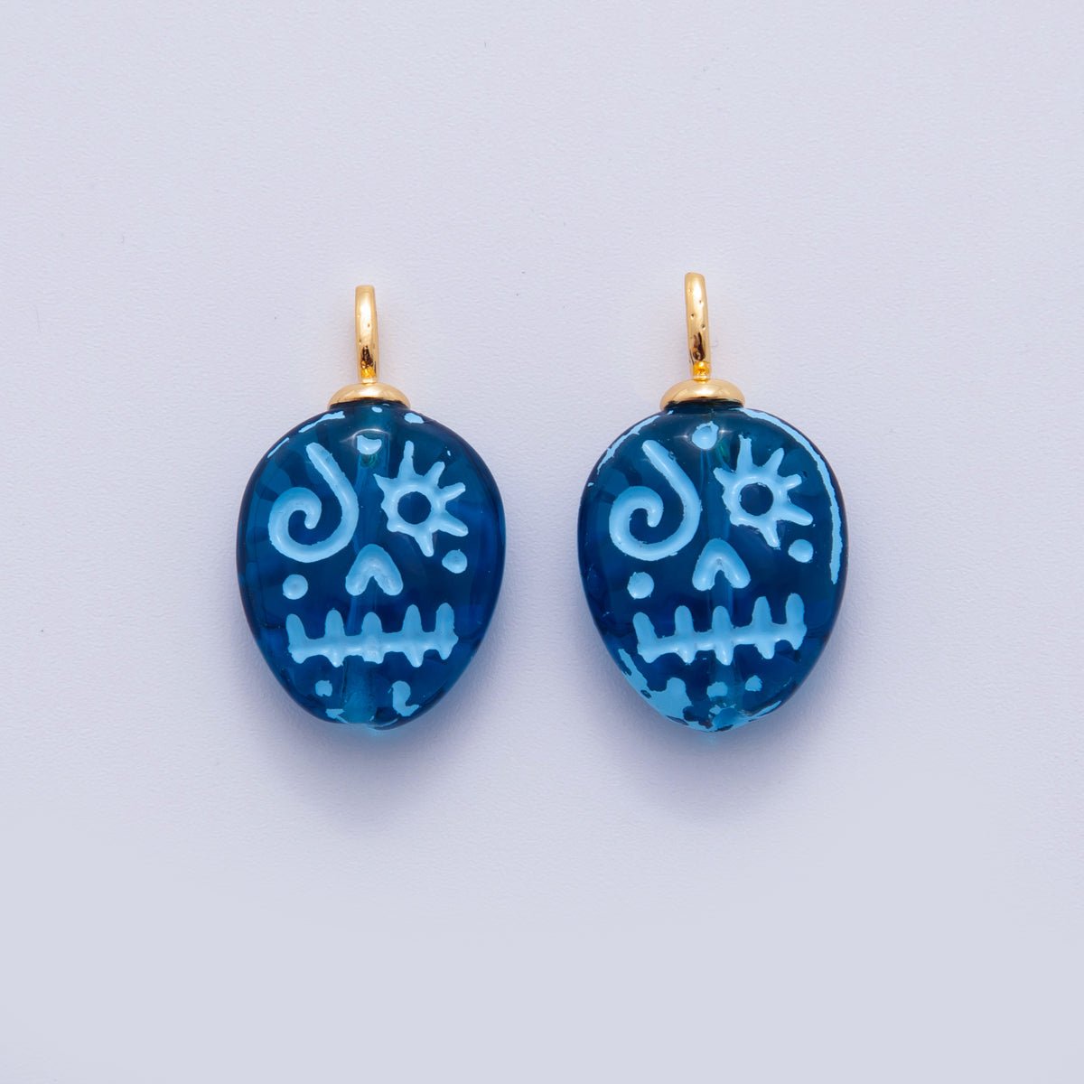 18K Gold Filled Blue - Lined Skull Skeleton Drop Charm Halloween | AF725 AF726 - DLUXCA