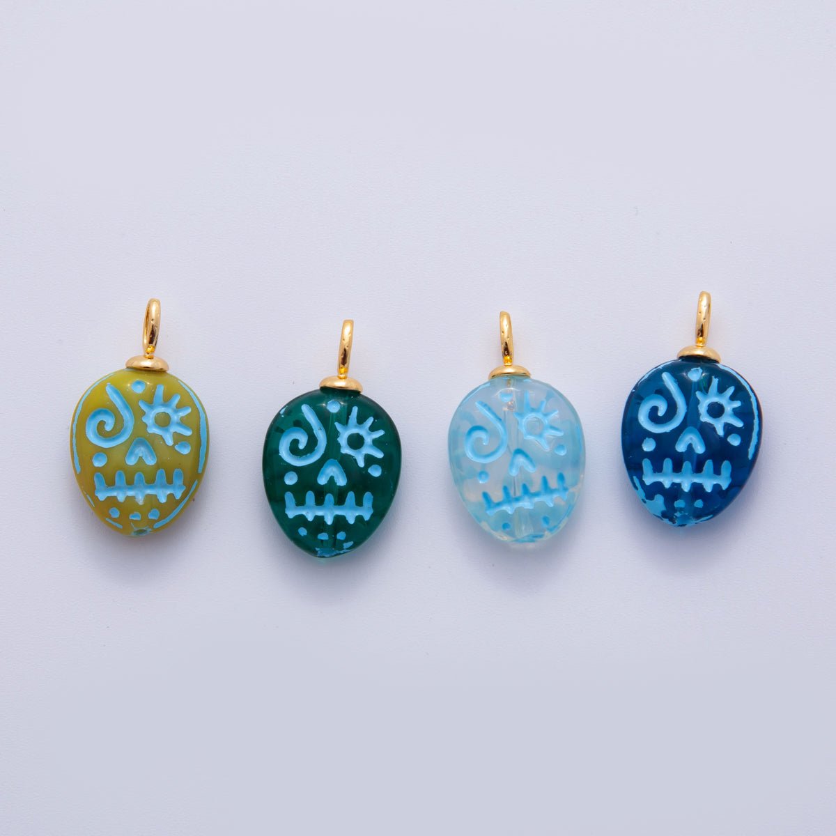 18K Gold Filled Blue - Lined Skull Skeleton Drop Charm Halloween | AF725 AF726 - DLUXCA