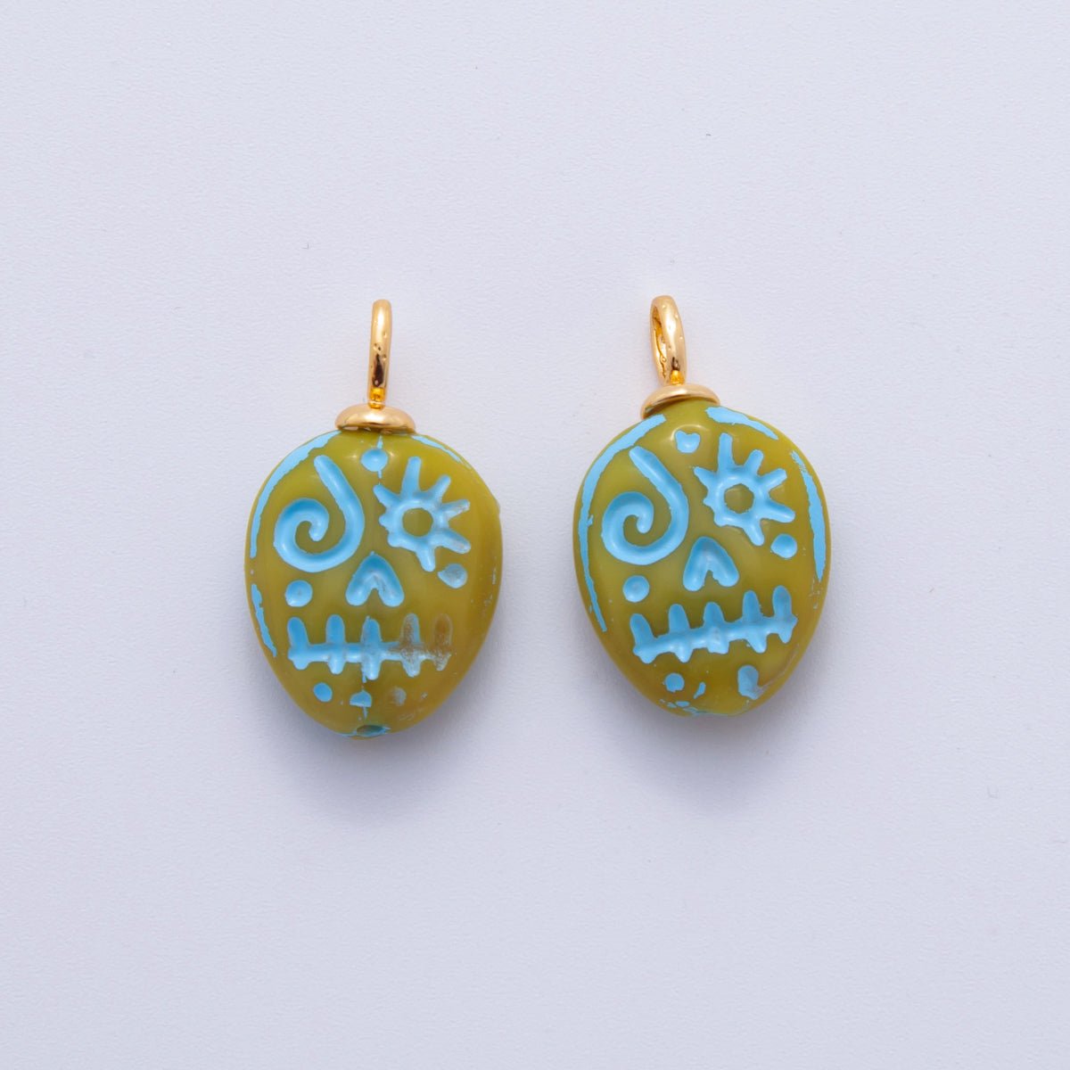 18K Gold Filled Blue - Lined Skull Skeleton Drop Charm Halloween | AF725 AF726 - DLUXCA