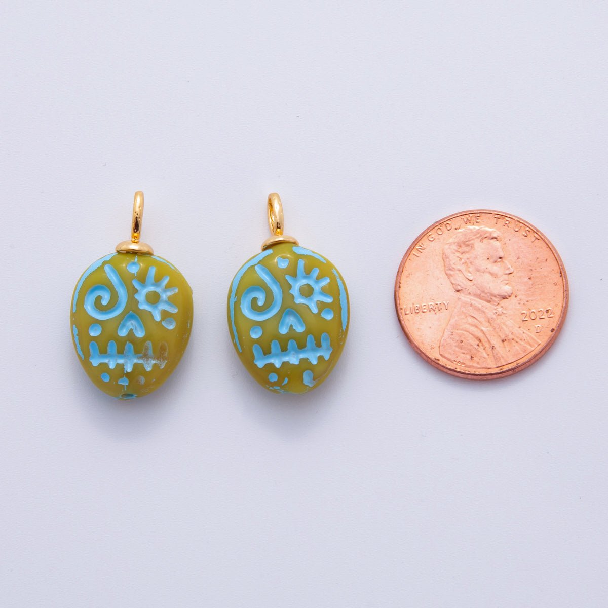 18K Gold Filled Blue - Lined Skull Skeleton Drop Charm Halloween | AF725 AF726 - DLUXCA