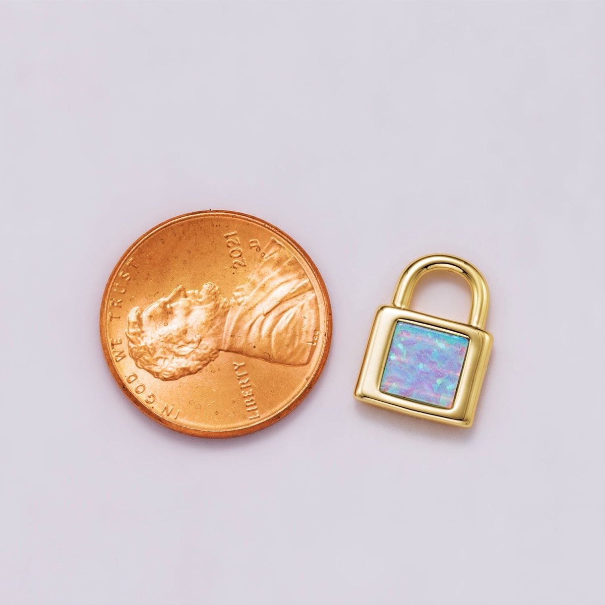 18K Gold Filled Blue, Pink, White Opal Square Padlock Mini Charm | Charms - 00164 ~ Charms - 00166 - DLUXCA
