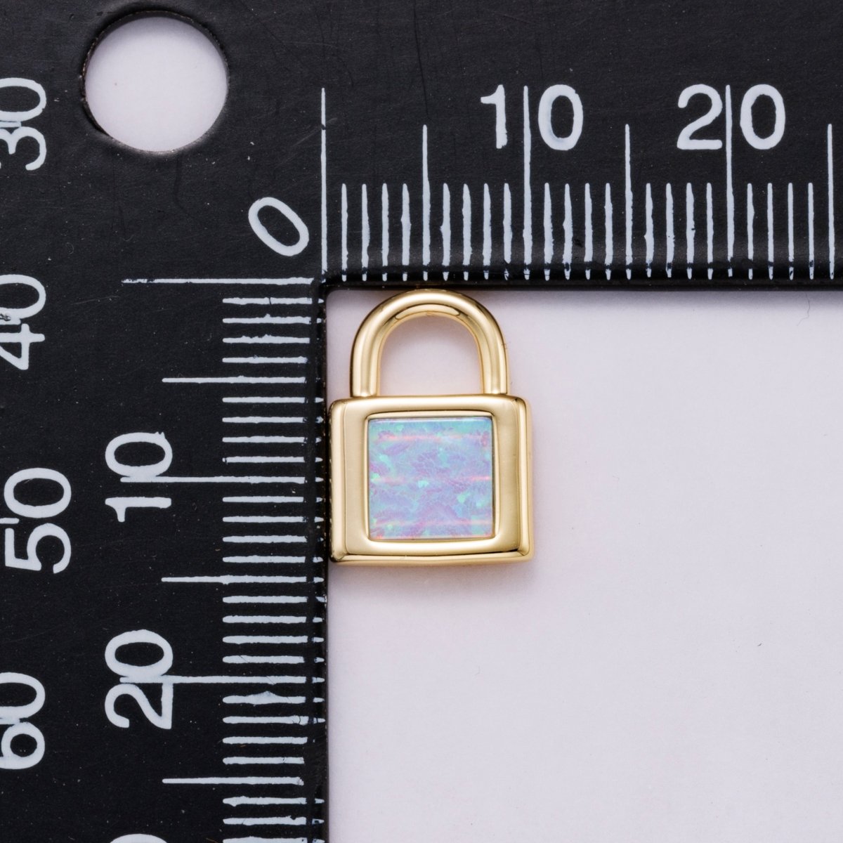 18K Gold Filled Blue, Pink, White Opal Square Padlock Mini Charm | Charms - 00164 ~ Charms - 00166 - DLUXCA