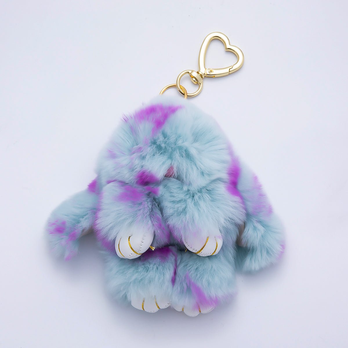 18K Gold Filled Blue, Purple Tie - dye Rabbit Plush Heart Push Gate Keychain | WB - 00324 WB - 00325 - DLUXCA