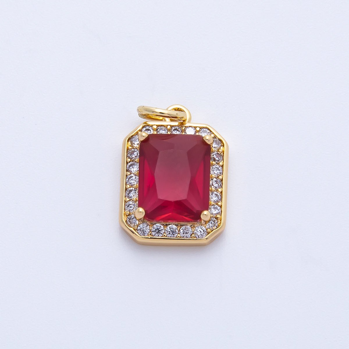 18K Gold Filled Blue, Red, Purple, Green, Clear Micro Paved CZ Baguette Charm | Charms - 00279 ~ Charms - 00288 - DLUXCA