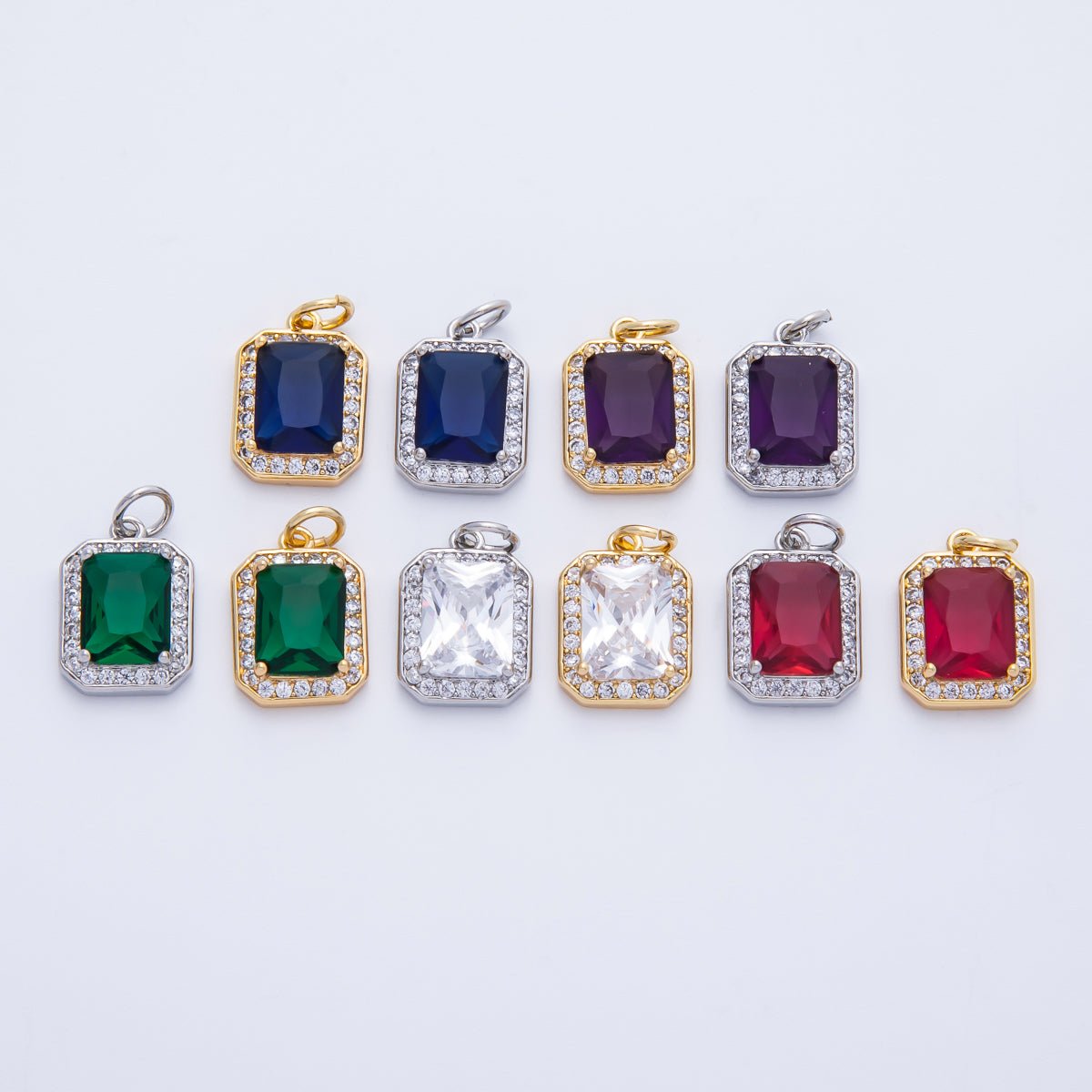 18K Gold Filled Blue, Red, Purple, Green, Clear Micro Paved CZ Baguette Charm | Charms - 00279 ~ Charms - 00288 - DLUXCA