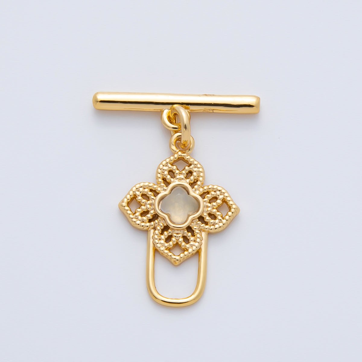 18K Gold Filled Blue, Red, White CZ Clover OT Clasp Dainty Toggle Clasps Closure Finding | Z1458 Z1459 - DLUXCA