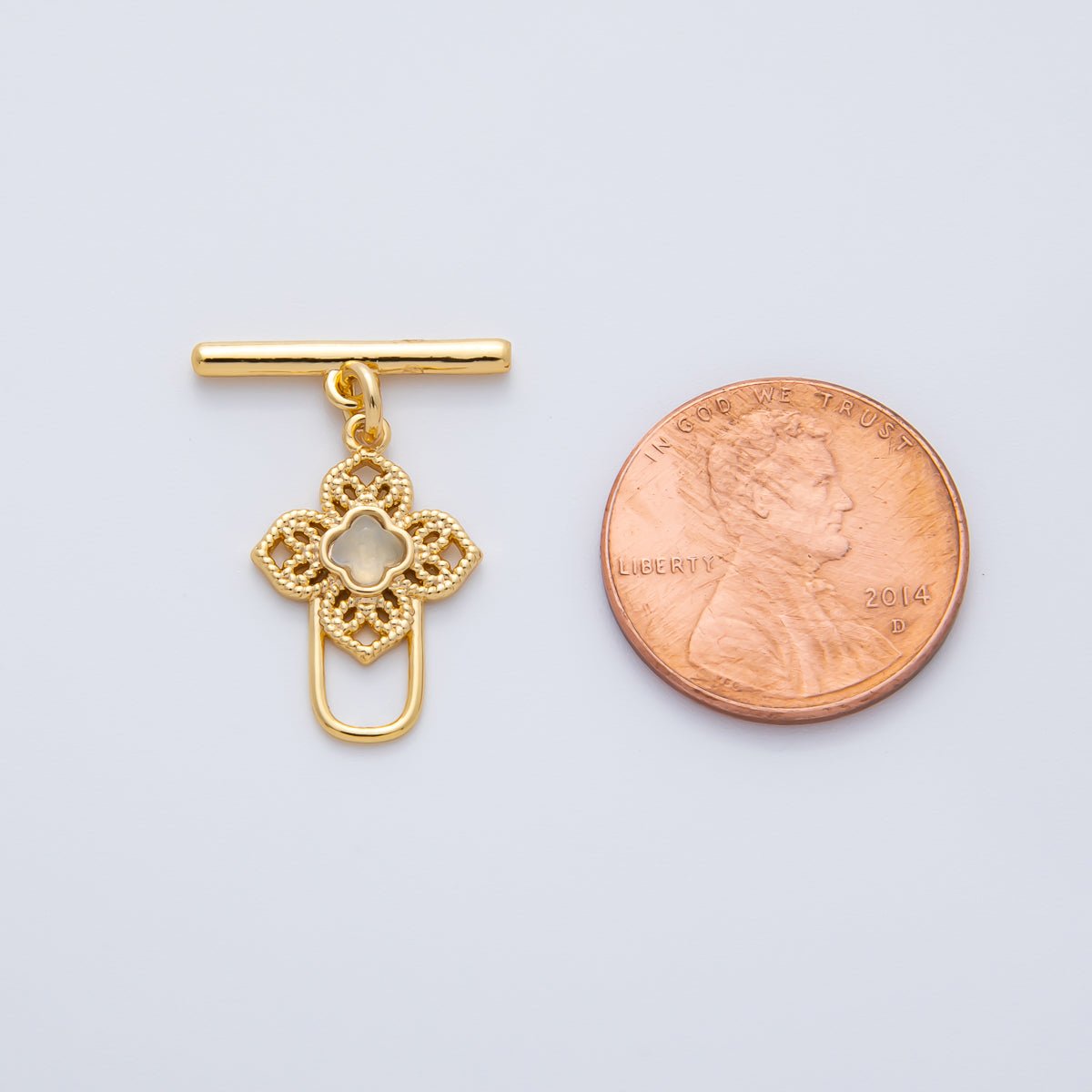 18K Gold Filled Blue, Red, White CZ Clover OT Clasp Dainty Toggle Clasps Closure Finding | Z1458 Z1459 - DLUXCA