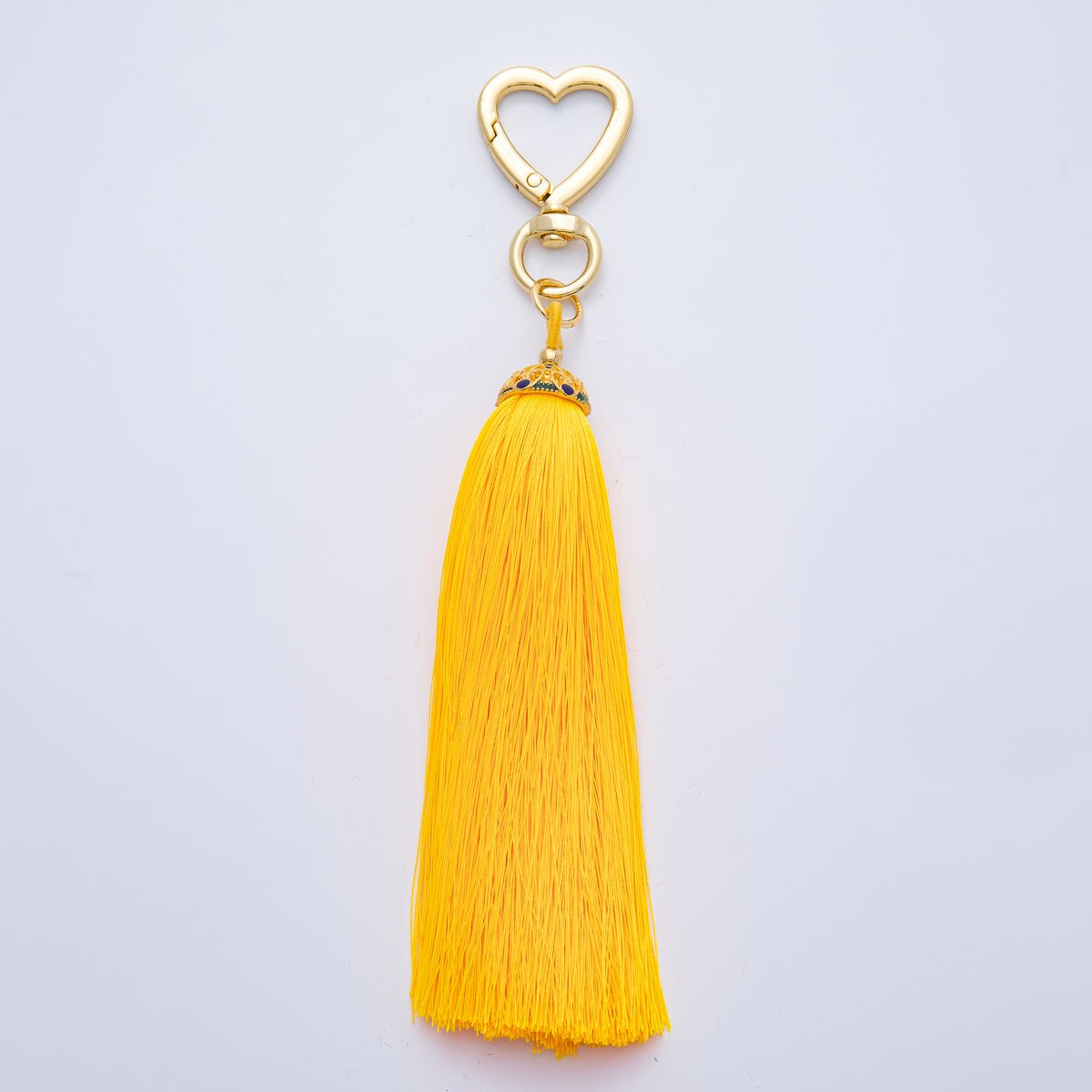 18K Gold Filled Blue, Red, Yellow, Pink, Orange Tassel Heart Push Gate Keychain Fringe Accessories | WB - 00281 ~ WB - 00285 - DLUXCA
