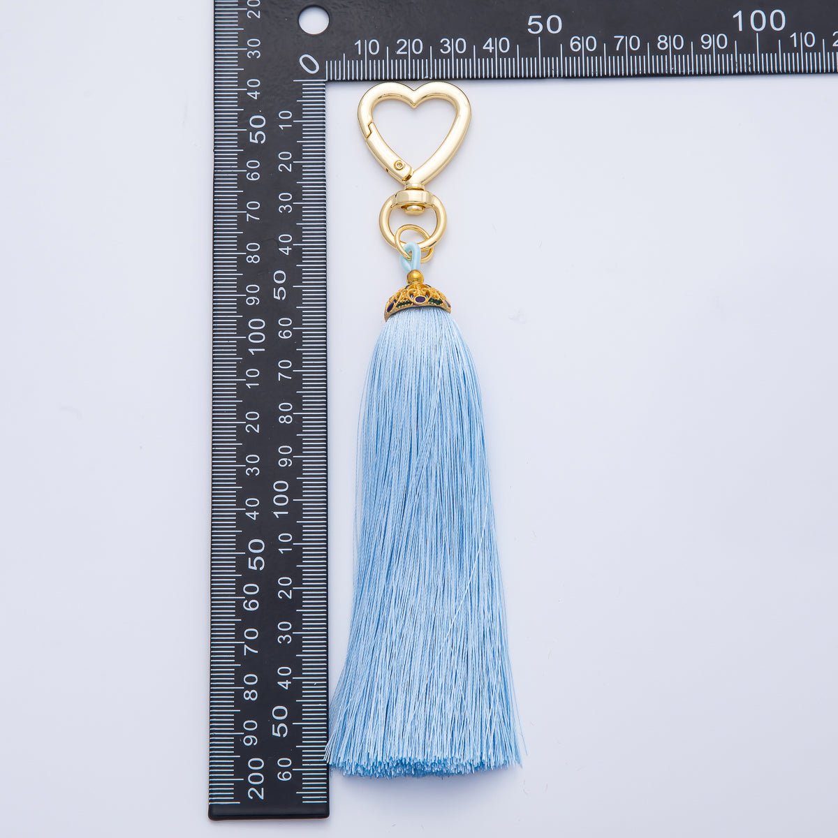 18K Gold Filled Blue, Red, Yellow, Pink, Orange Tassel Heart Push Gate Keychain Fringe Accessories | WB - 00281 ~ WB - 00285 - DLUXCA