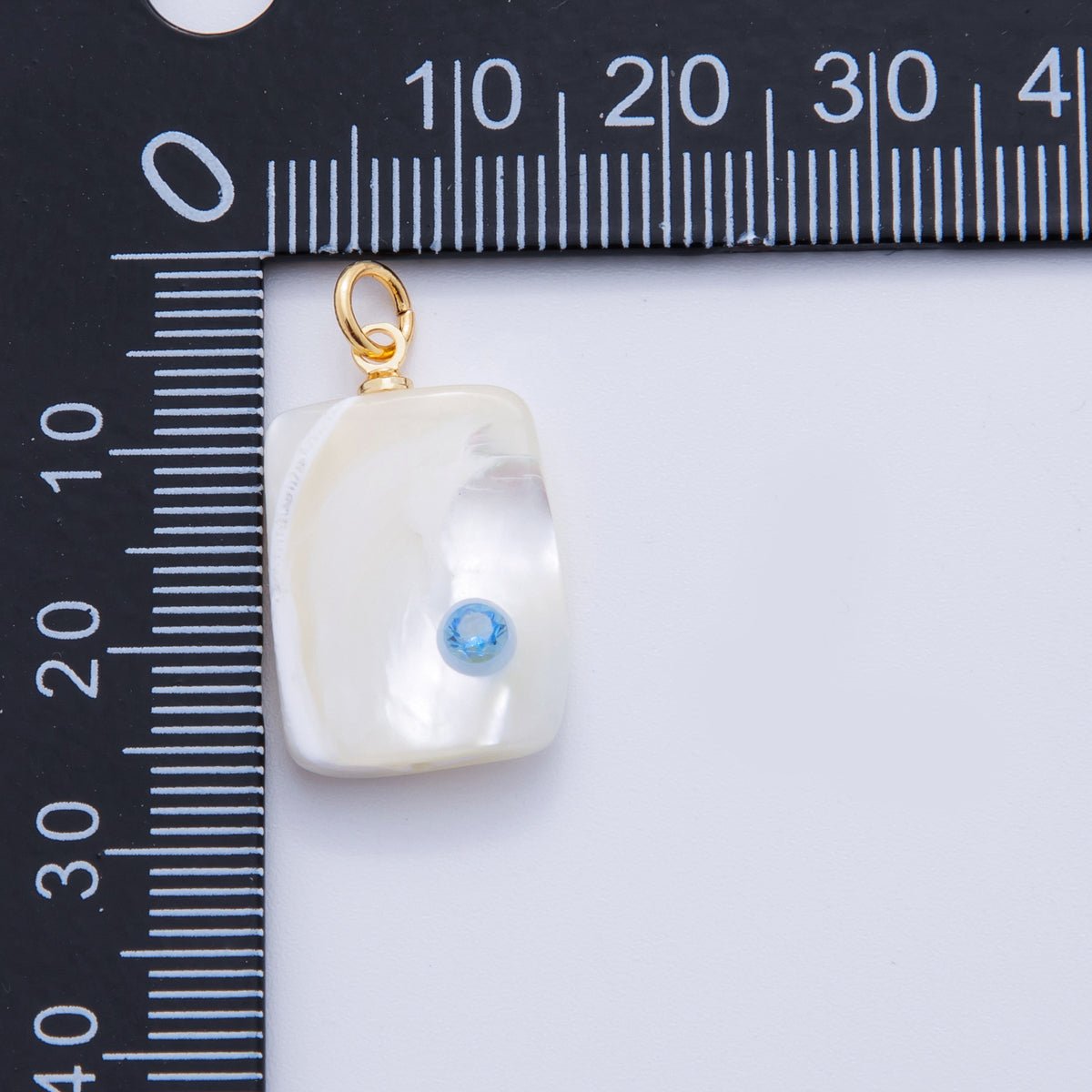 18K Gold Filled Blue Round White Shell Pearl Rectangular Charm | X643 - DLUXCA