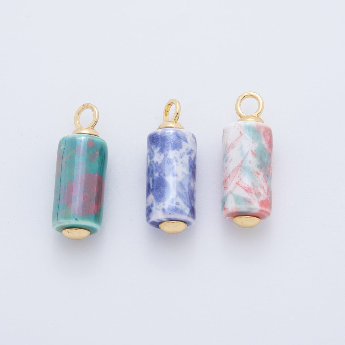 18K Gold Filled Blue, Teal, Pink Watercolor Tube Cylinder Ceramic Drop Pendant | AF698 AF699 - DLUXCA