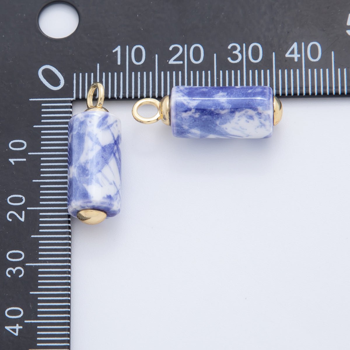 18K Gold Filled Blue, Teal, Pink Watercolor Tube Cylinder Ceramic Drop Pendant | AF698 AF699 - DLUXCA