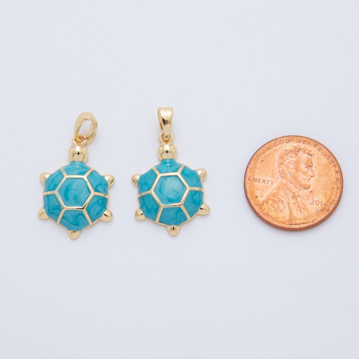 18K Gold Filled Blue Turtle Tortoise Enamel Pendant | AH765 - DLUXCA