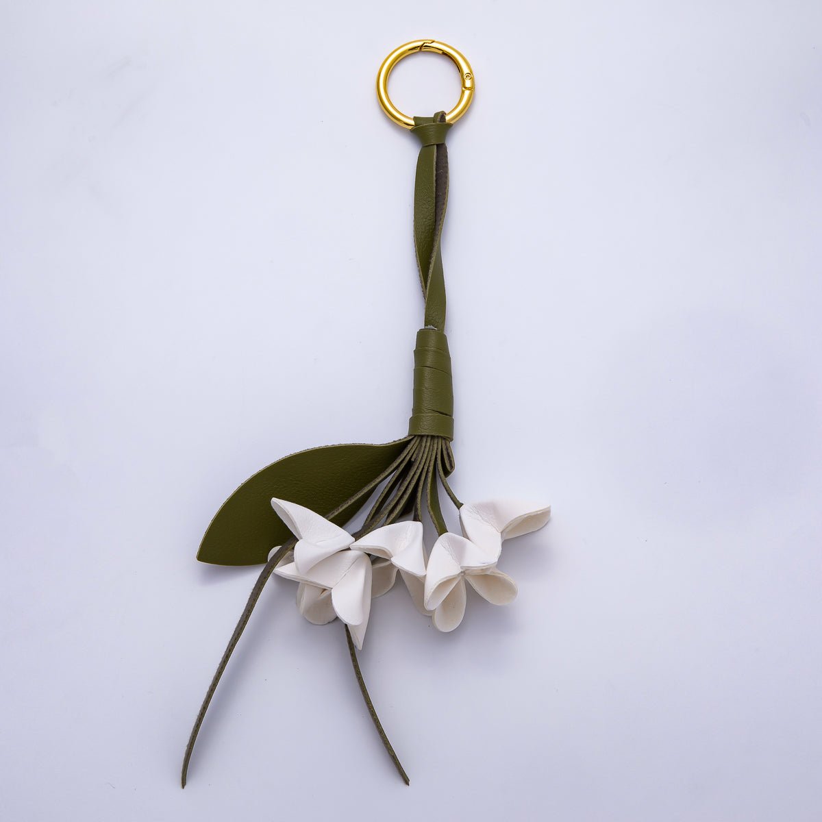 18K Gold Filled Blue, White, Pink Flower Bouquet Leather Bag Push Gate Charm Keychain | WB - 00321 - WB - 00323 - DLUXCA