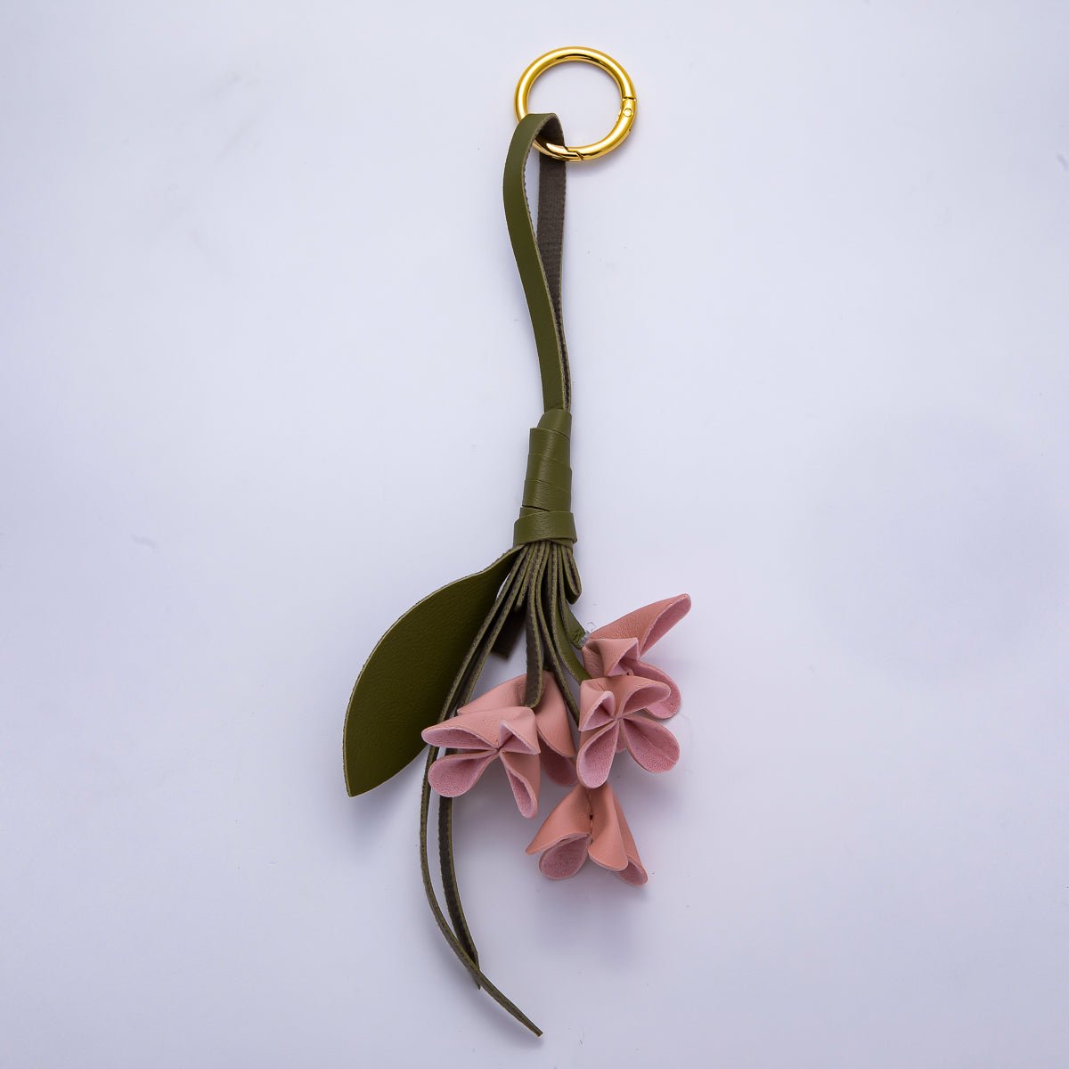 18K Gold Filled Blue, White, Pink Flower Bouquet Leather Bag Push Gate Charm Keychain | WB - 00321 - WB - 00323 - DLUXCA