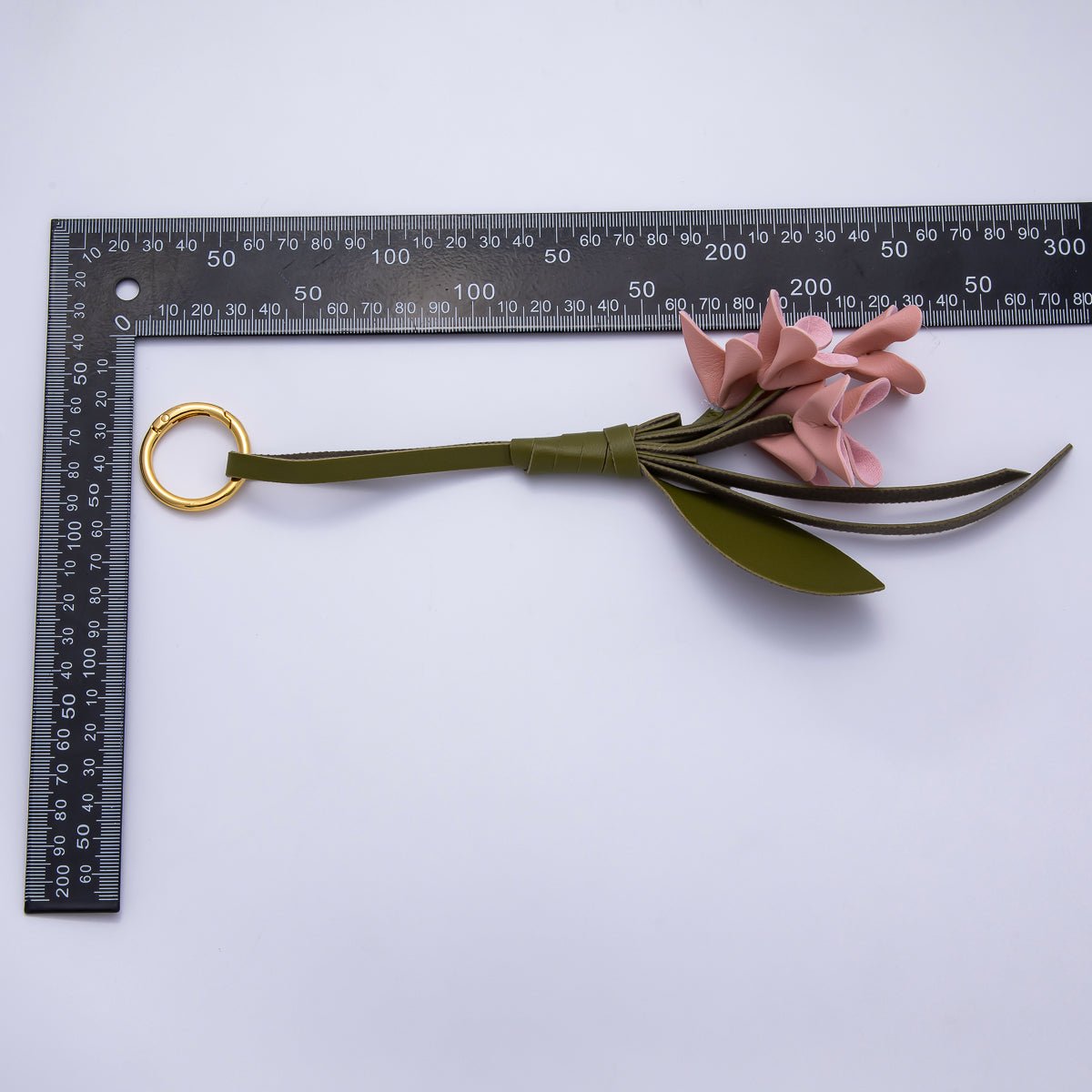 18K Gold Filled Blue, White, Pink Flower Bouquet Leather Bag Push Gate Charm Keychain | WB - 00321 - WB - 00323 - DLUXCA