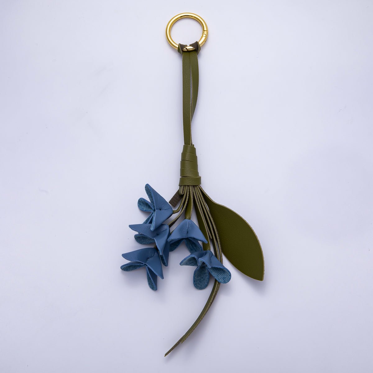 18K Gold Filled Blue, White, Pink Flower Bouquet Leather Bag Push Gate Charm Keychain | WB - 00321 - WB - 00323 - DLUXCA