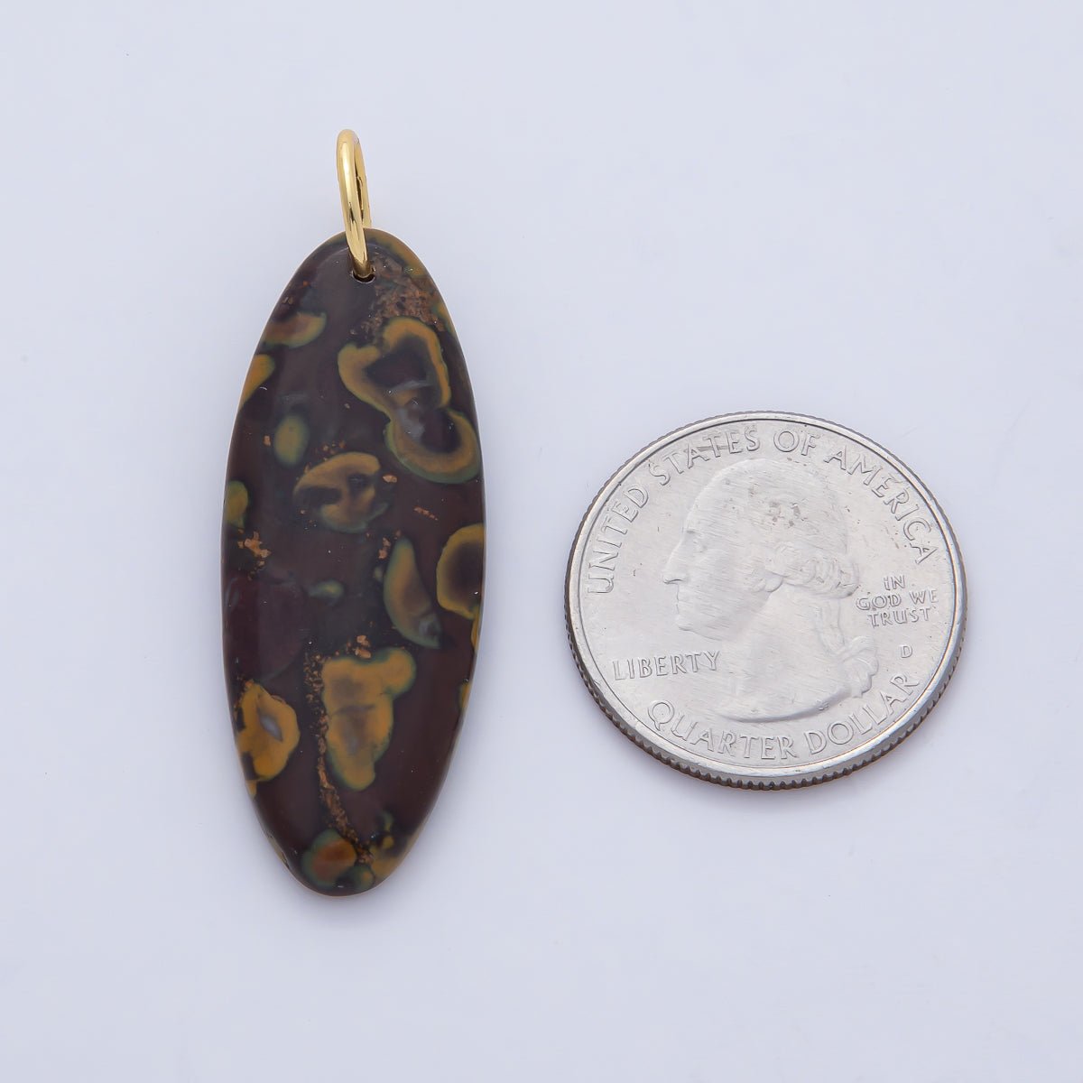 18K Gold Filled Boho Natural Oval Gemstone Pendant – Green, Brown & Multicolor Stone Charms AF1593 - DLUXCA