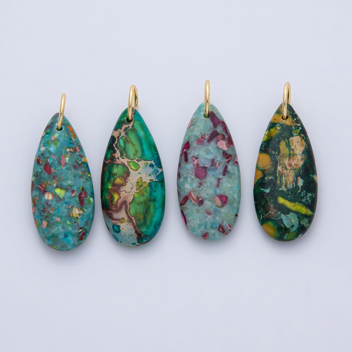 18K Gold Filled Boho Teardrop Stone Pendants Turquoise Dyed Gemstone Charms AF1497 - DLUXCA