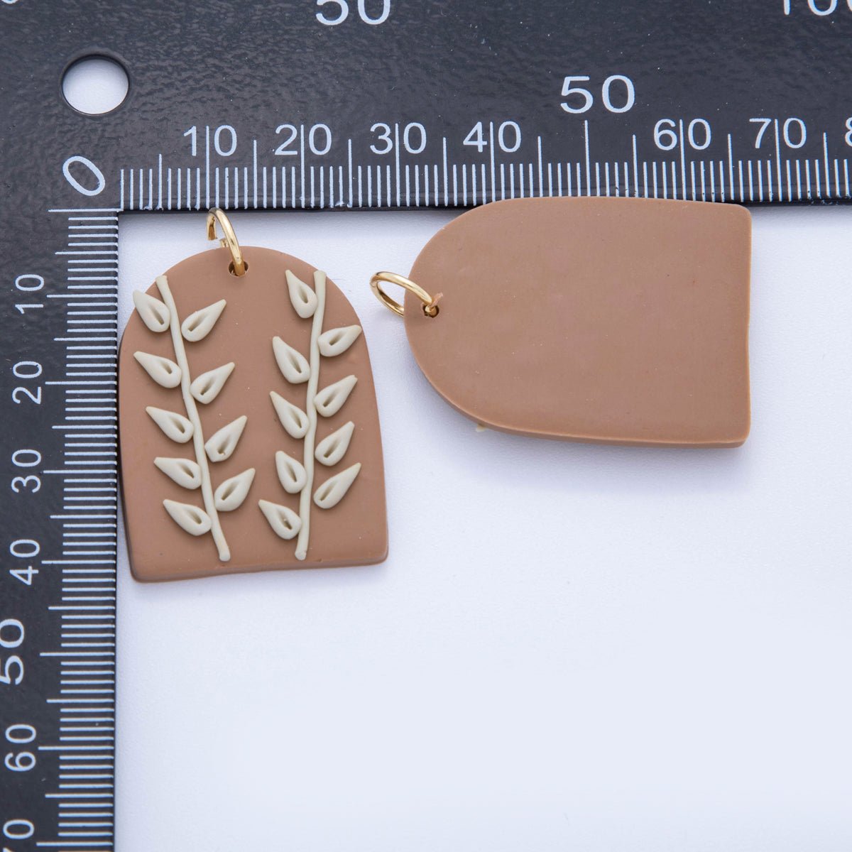 18K Gold Filled Brown, Grey Natural Leaf Plant Polymer Clay Charm | AF707 - DLUXCA
