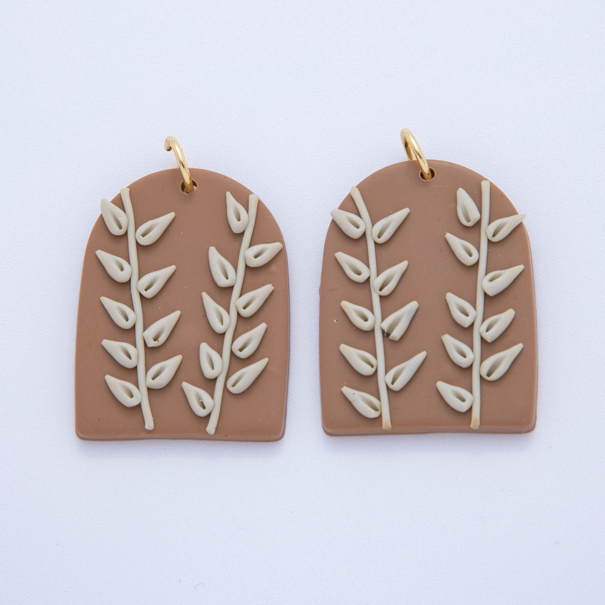 18K Gold Filled Brown, Grey Natural Leaf Plant Polymer Clay Charm | AF707 - DLUXCA