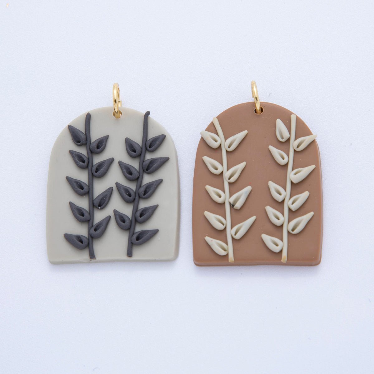 18K Gold Filled Brown, Grey Natural Leaf Plant Polymer Clay Charm | AF707 - DLUXCA