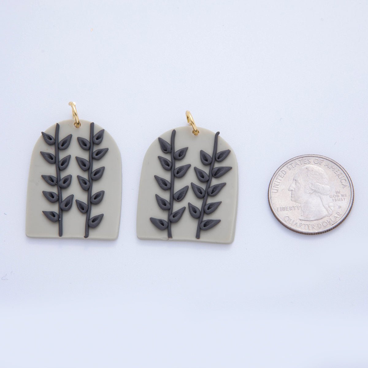 18K Gold Filled Brown, Grey Natural Leaf Plant Polymer Clay Charm | AF707 - DLUXCA