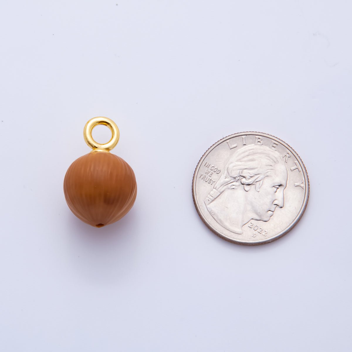 18K Gold Filled Brown Oak Nut Gemstone Charm | AF - 834 - DLUXCA
