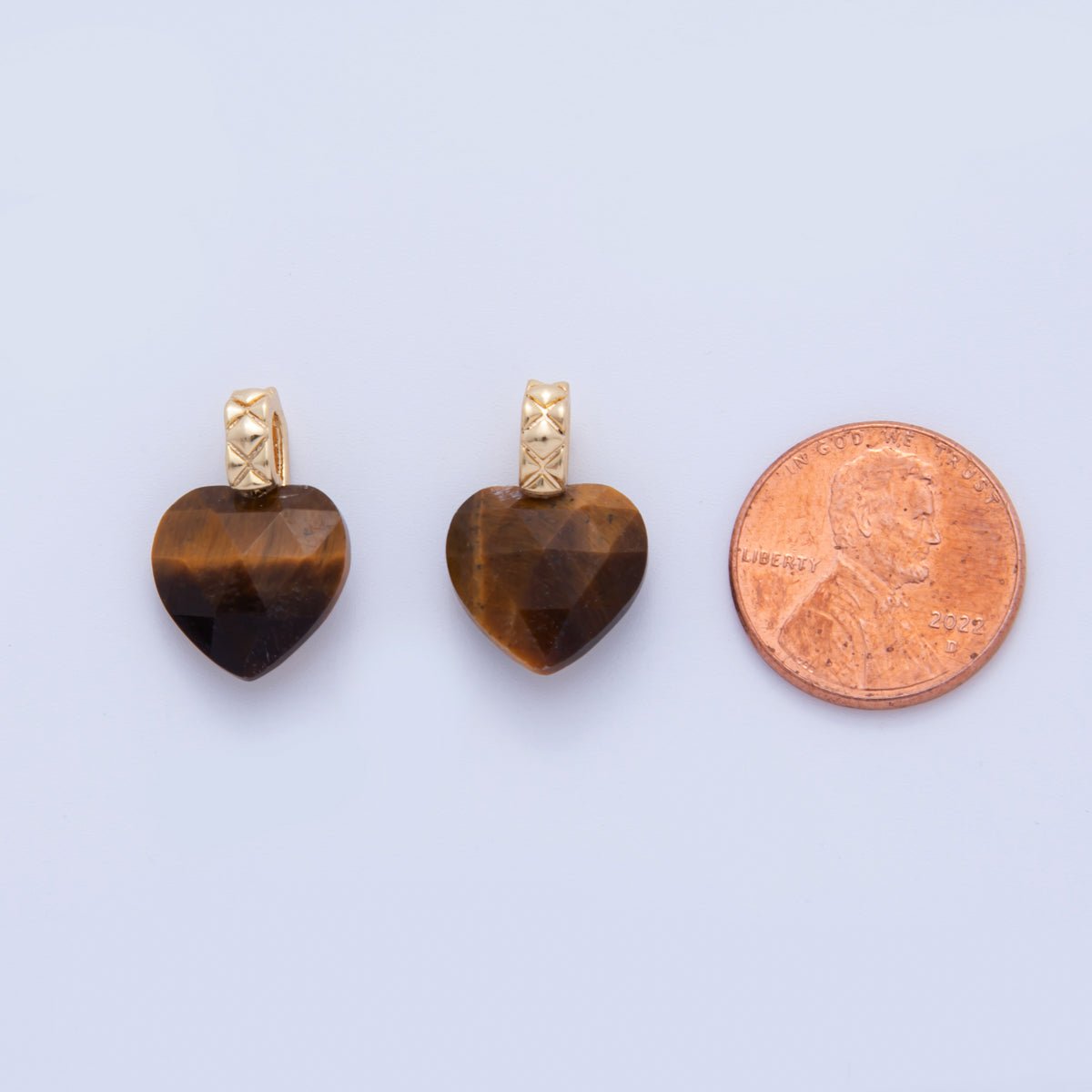 18K Gold Filled Brown Tiger Eye Gemstone Heart Quilted Bail Pendant | AF359 - DLUXCA