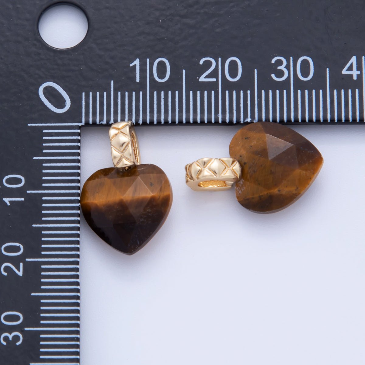18K Gold Filled Brown Tiger Eye Gemstone Heart Quilted Bail Pendant | AF359 - DLUXCA