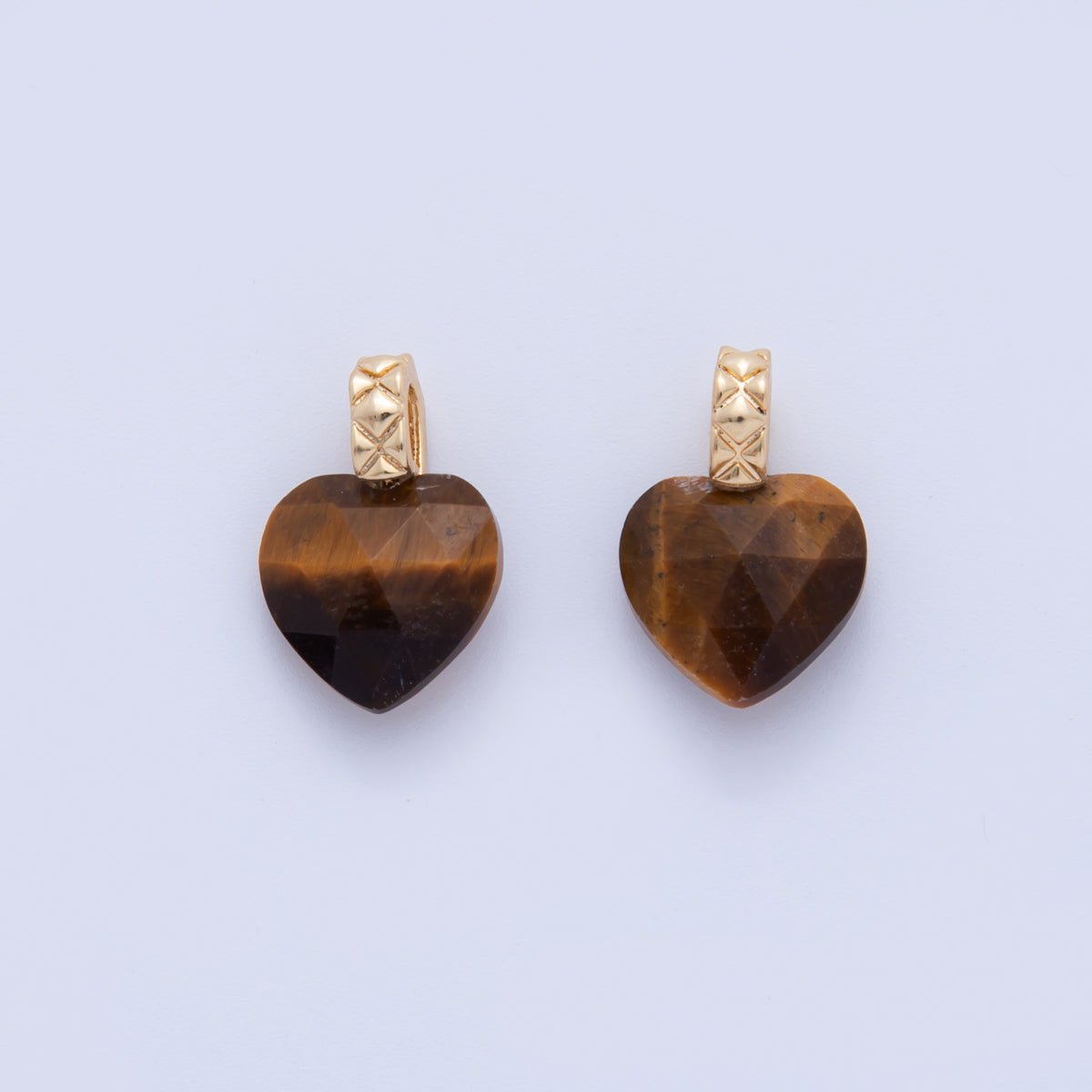 18K Gold Filled Brown Tiger Eye Gemstone Heart Quilted Bail Pendant | AF359 - DLUXCA
