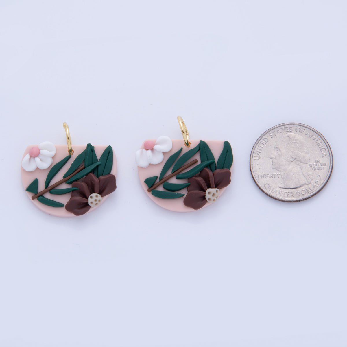18K Gold Filled Brown White Flower Pink Polymer Clay Charm | AF368 - DLUXCA