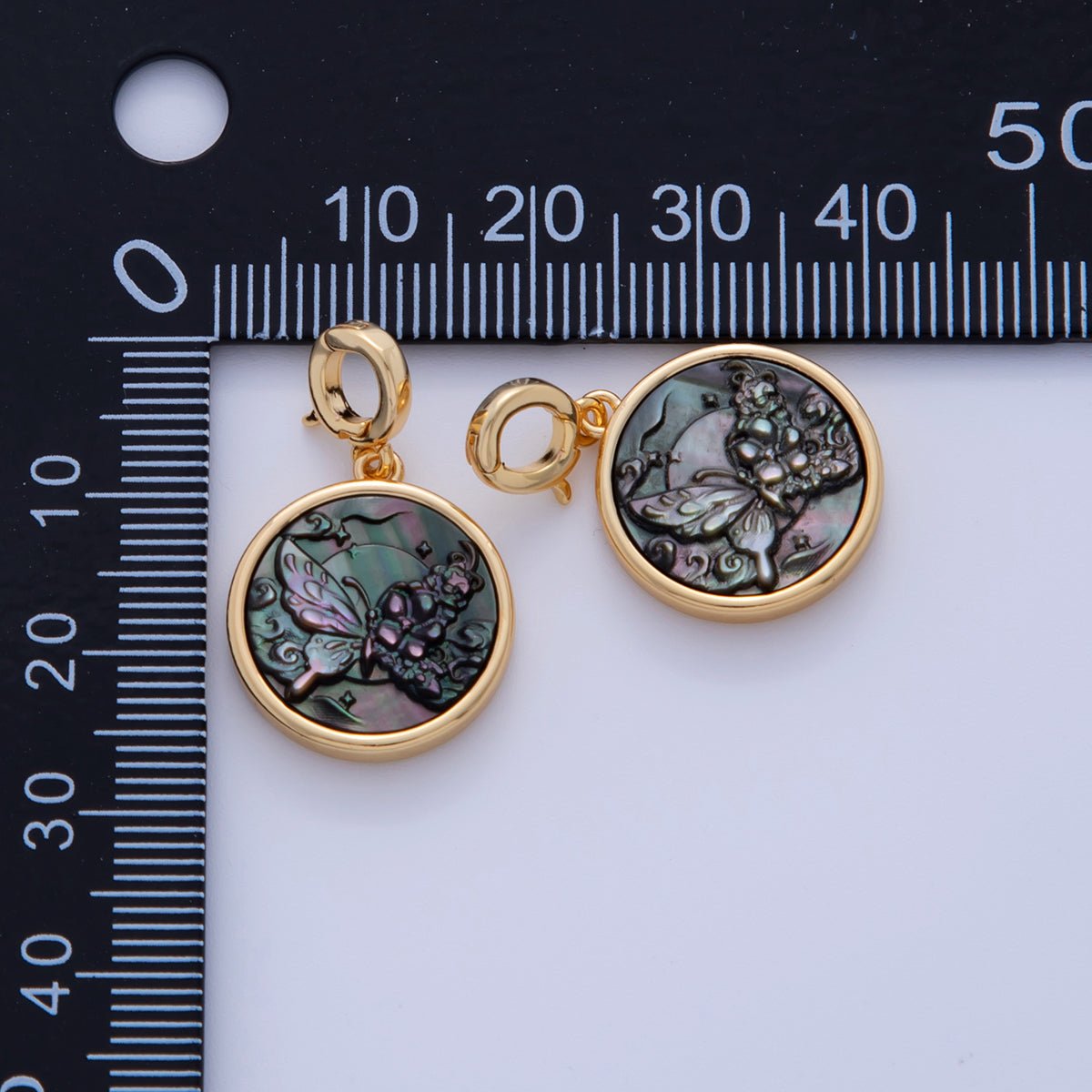 18K Gold Filled Butterfly Abalone Gemstone Pull Gate Rhondelle Drop Pendant | AH715 - DLUXCA