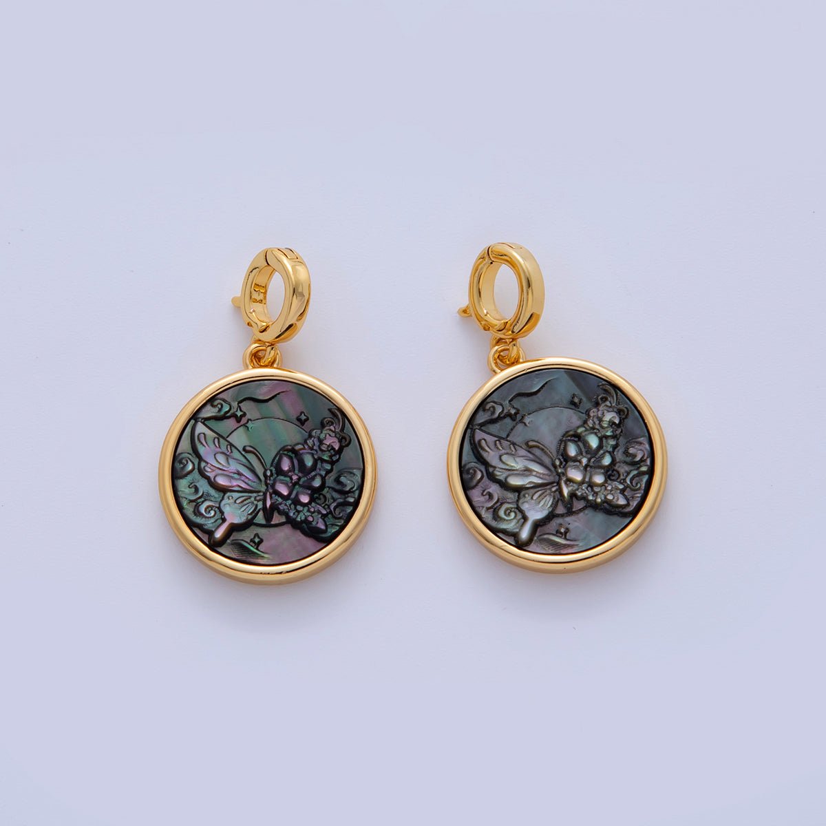 18K Gold Filled Butterfly Abalone Gemstone Pull Gate Rhondelle Drop Pendant | AH715 - DLUXCA