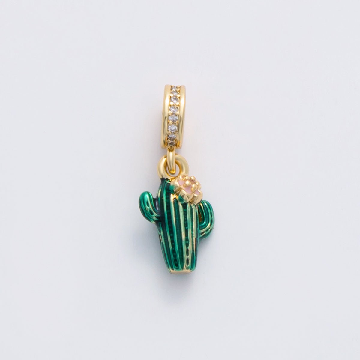 18K Gold Filled Cactus Flower Enamel Micro Paved CZ Rhondelle Pendant | C102 - DLUXCA