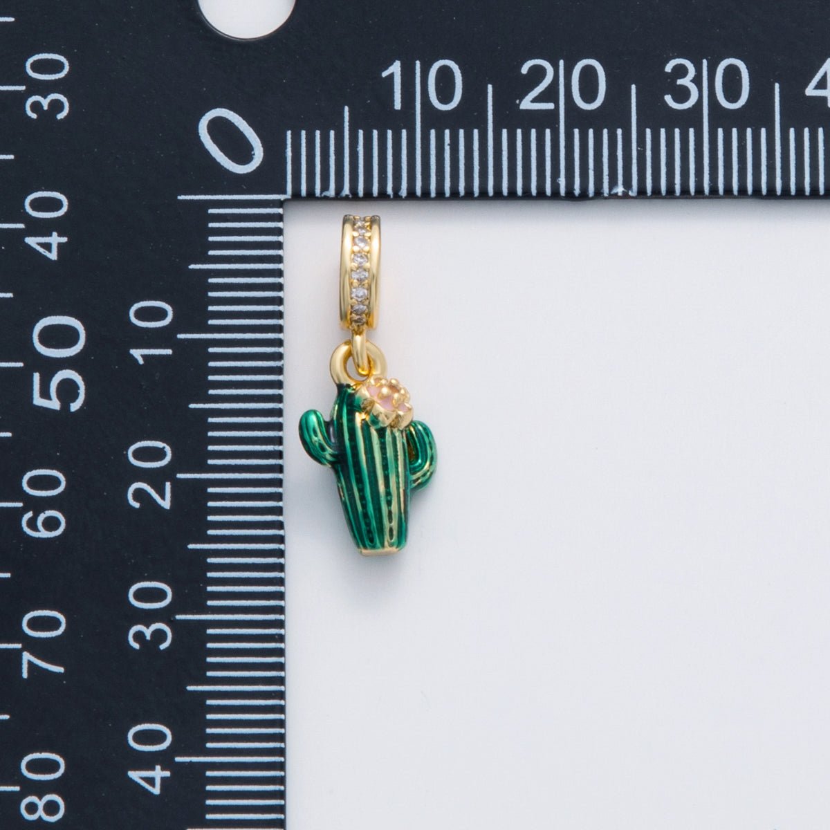 18K Gold Filled Cactus Flower Enamel Micro Paved CZ Rhondelle Pendant | C102 - DLUXCA